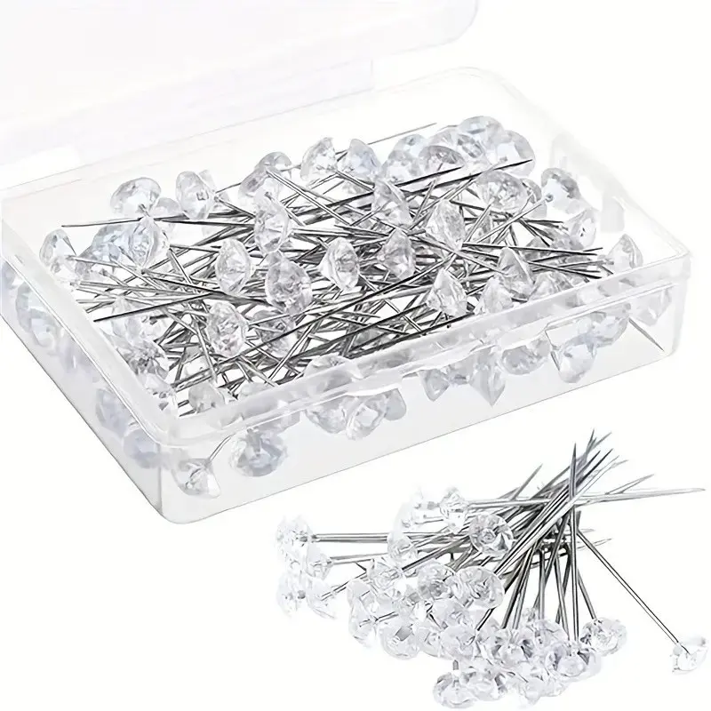 100 sets of diamond-shaped sewing needles, wedding bouquet pins, clothing sewing accessories and supplies, transparent hexagonal patterns – perfect for use in hairstyling design and sewing tools.