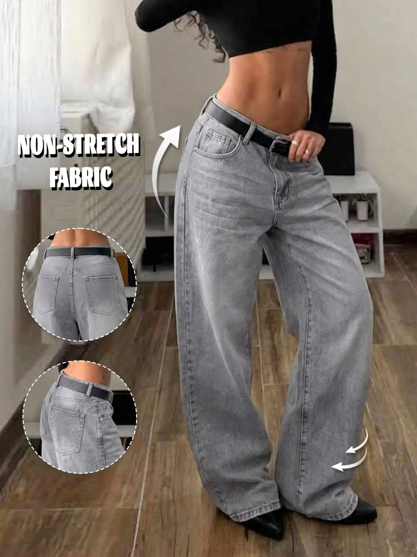 GILIPUR Women's Light Grey Washed Mid High Waist Baggy Wide Leg Jeans, Loose Fit Floor Length Straight Leg Denim Pants with Classic Pockets, Y2K Vintage Casual Streetwear Daily Commute Vacation Outfits for Women TChic