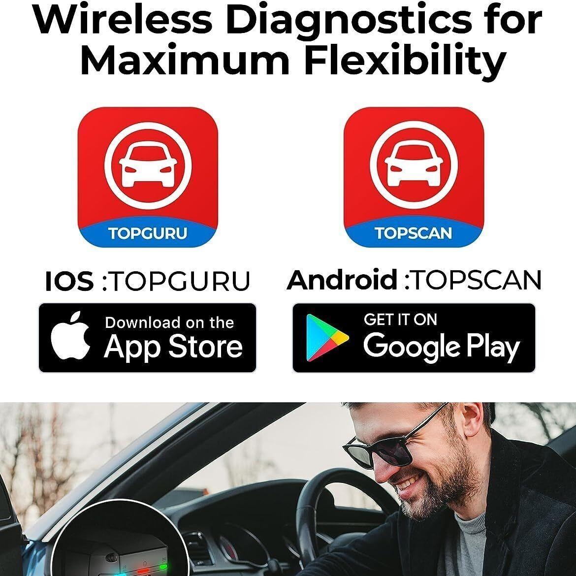 TopScan Bluetooth-compatible OBD2 Diagnostic Tool Scanner, Full System Code Reader, Car Diagnostic Tool for Android & iOS, Professional Car Scanner, Vehicle Diagnostic Tool, Automotive Diagnostic Scanner