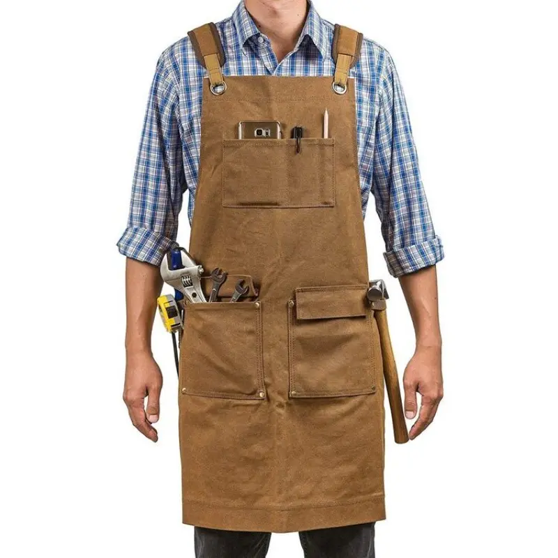 Stain Resistant Durable Canvas Tool Apron, Bib Apron with Tool Pockets, Ideal for Carpenter Electrician Mechanic