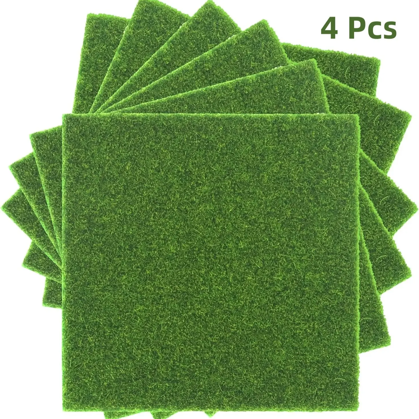 4-Pack 6x6 Inch Artificial Grass, Carpet for Fairy Gardens, Dollhouses, 3D Scenes, Model Terrains, Miniature Projects