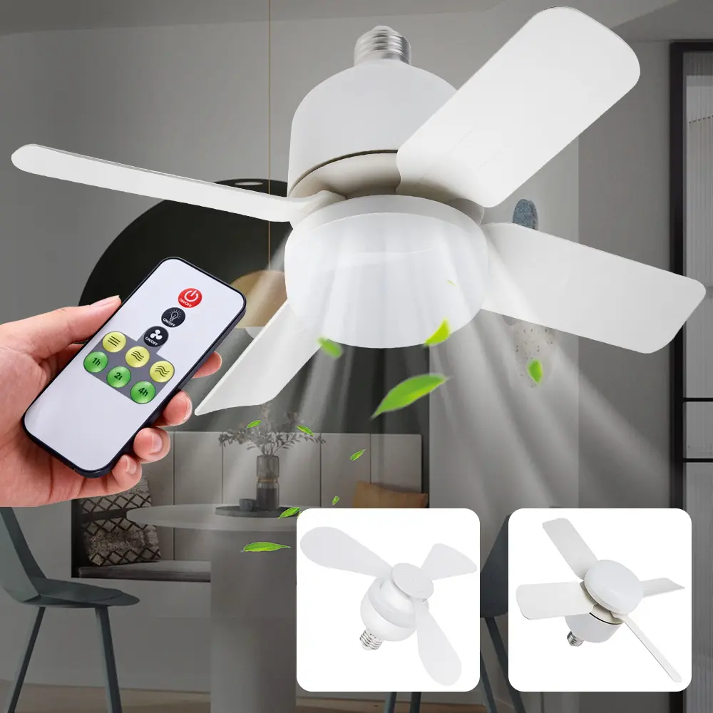 20W E27 LED Silent Ceiling Fan Light Bulb 3/4Blade 85-265V 3Modes Timing Adjustable Speed Dimming Quiet Energy Saving Commercial Lighting 15W Bedroom Study Office Dormitory Desktop Bunk Bed Table Lamp Summer Cold