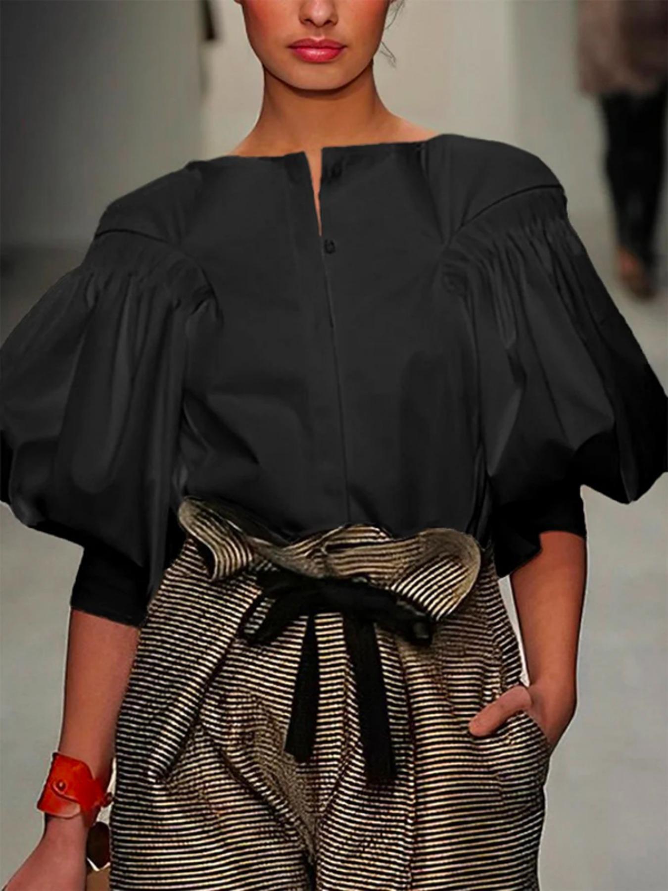 Women's Plain Button Blouse Shirts, Casual Elegant Fashion Top for Spring & Fall, Ladies Clothes for Daily Wear