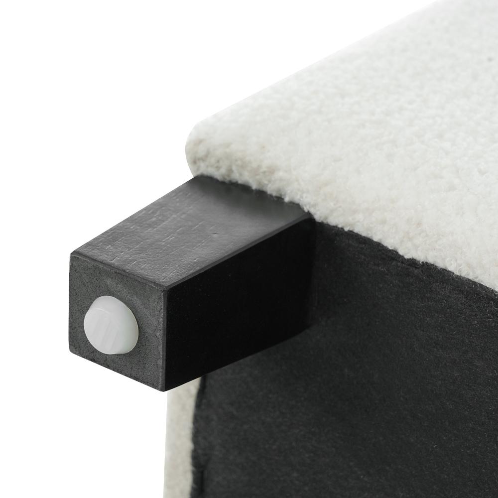 Ottoman Bench with Storage, White Boucle Surface, Rubber Wood Legs, 300 lbs Capacity