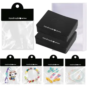 100PCS Bracelet Display Cards with 100PCS Thick Clear Jewelry Packaging Bags for Small Business, Suitable for Bracelet, Keychain, Charms, Earrings, Car Coaster (Black)
