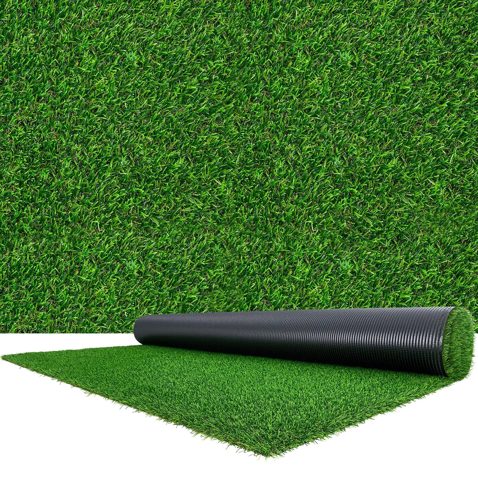 VEVOR Pet-Friendly PE+PP Plastic Artificial Grass Turf, 15x7 ft Fake Lawn Roll, 1.38 in Pile Height Realistic Synthetic Mat, Simple Easy-Clean Drainage Holes, for Balcony, Patio Decor & Year-Round Use