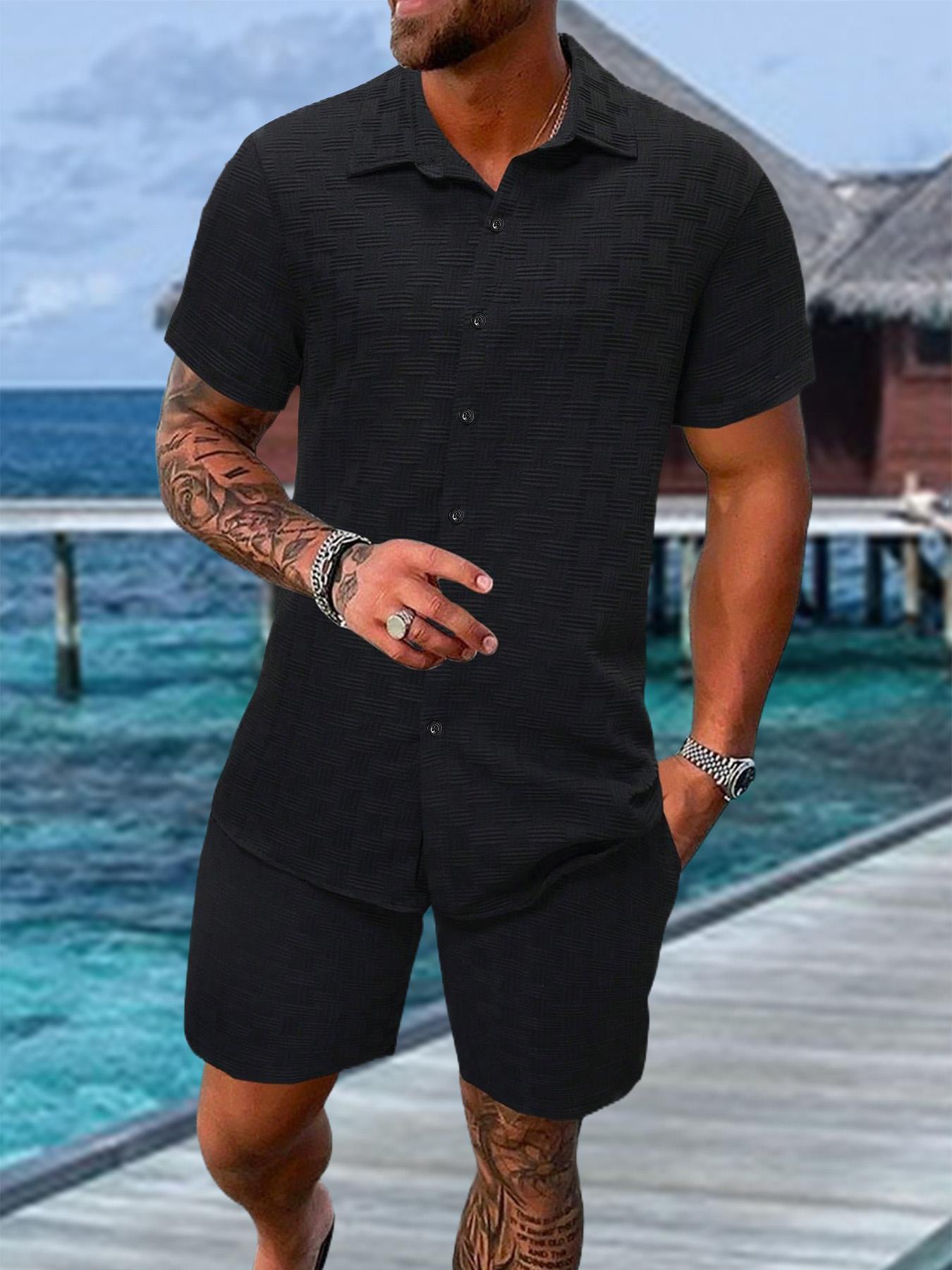 Men's Regular Fit Short Sleeve Pajama Two-piece Set, Casual Comfy Button Up Top & Shorts Pj Set, Men's Summer Sleepwear, Loungewear Men's Regular Fit Short Sleeve Pajama Two-piece Set, Casual Comfy Button Up Top & Shorts Pj Set, Men's Summer Sleepwear, Loungewear