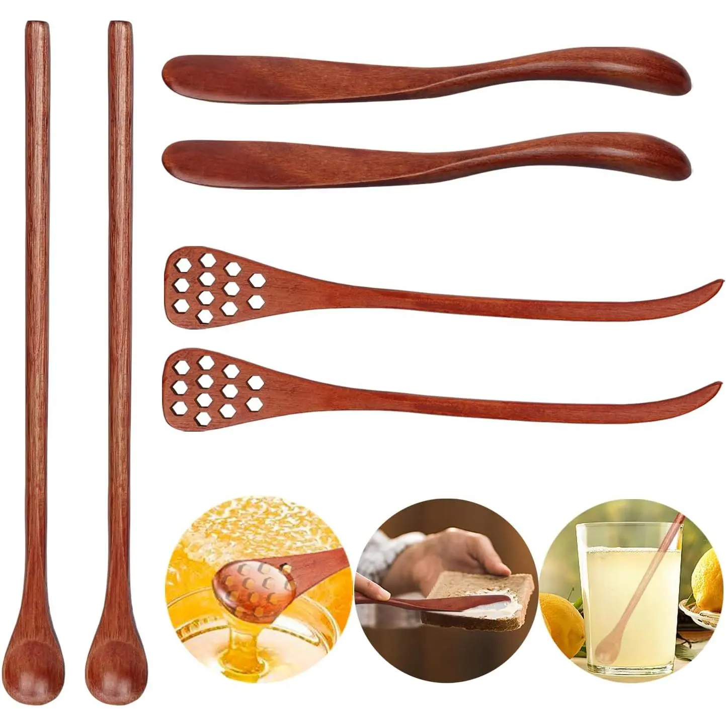 6PCS 7.08inch Wooden Honey Dipper Sticks Coffee Stirring Spoons Honey Mixing Stirrer Honey Wand for Honey Jar Dispense Drizzle Honey Wedding Party