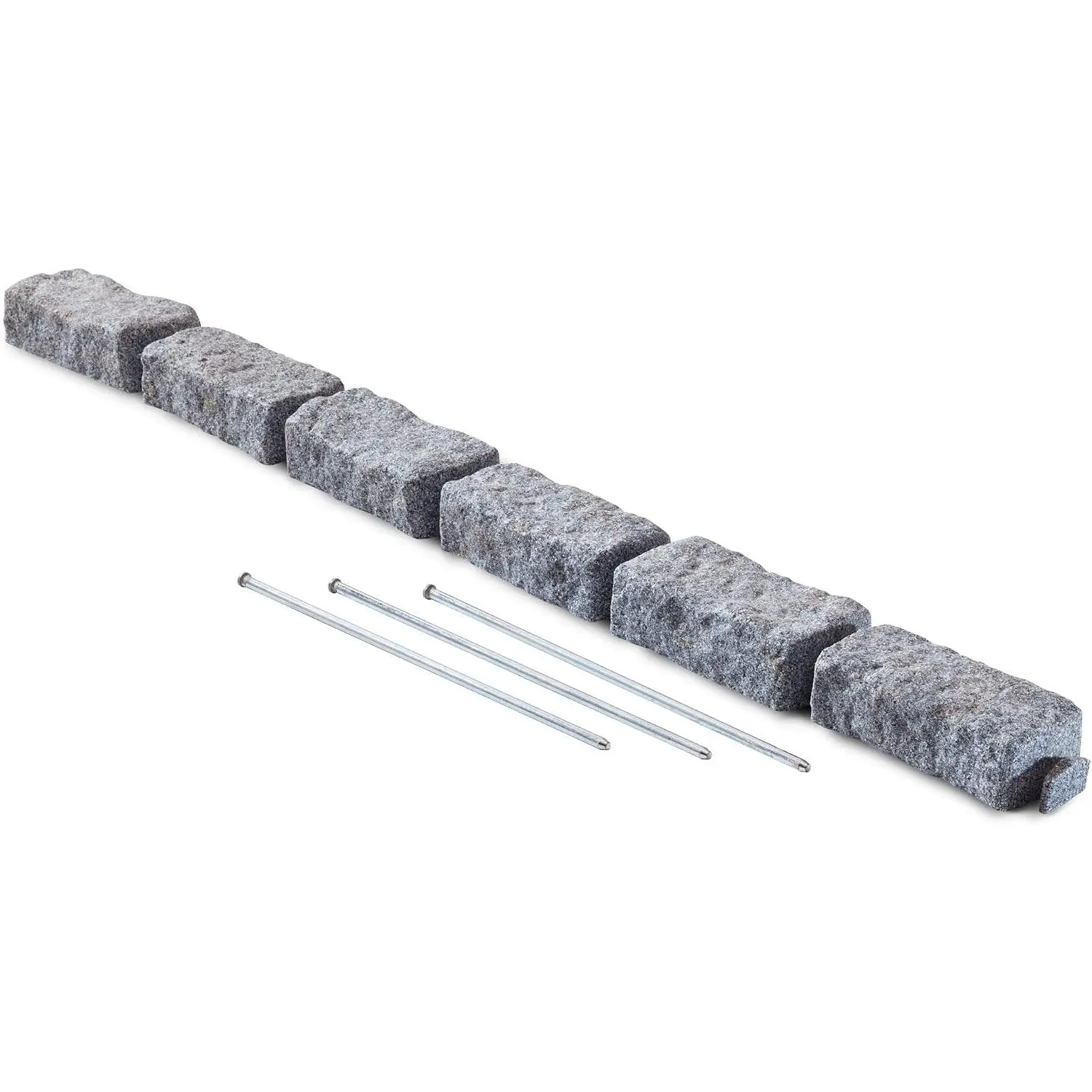 Landscape Edging | Garden Edging Border | Faux Stone Bricks for Lawn Edging, Flower beds, Pathways & Yard Edging– 1 Pack | Each Section Has 6 Bricks 48" L x 4" W x 2.25" H | 3 Spikes |Greystone