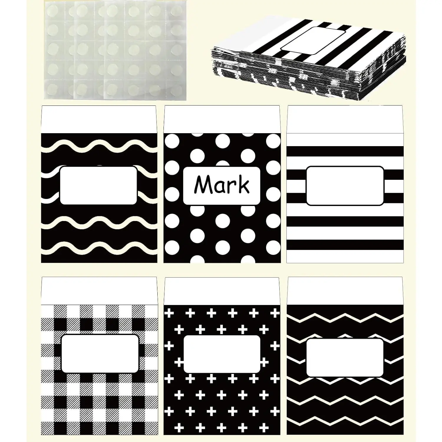 48 count Class Library Jobs Bulletin Board Pocket Chart Set Colorful Class Jobs Envelopes Black White Stripe Brights Classroom for  to School