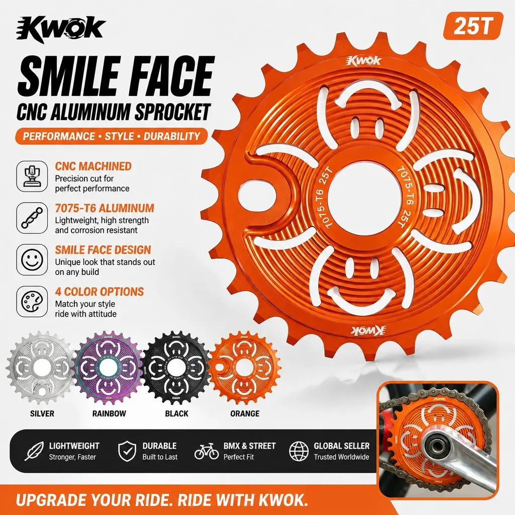 LACONIC Kwok 25T CNC Hollow Smile Face Sprocket - 7075-T6 Aluminum Alloy BMX & Street Bike Sprocket