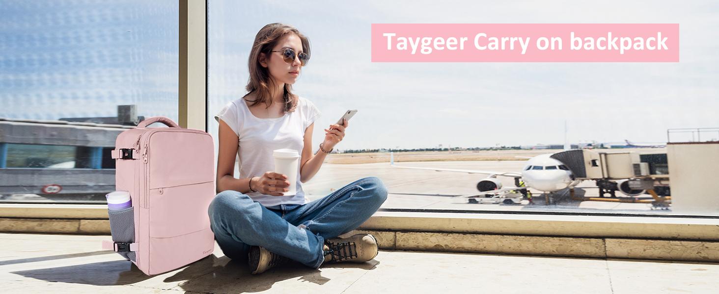 Taygeer Travel Backpack for Women, Carry On Backpack with Water Bottle Pocket & Shoe Pouch, TSA 15.6inch Laptop Mochila Flight Approved, Nurse Bag Casual Daypack for Weekender Business Hiking, Pink