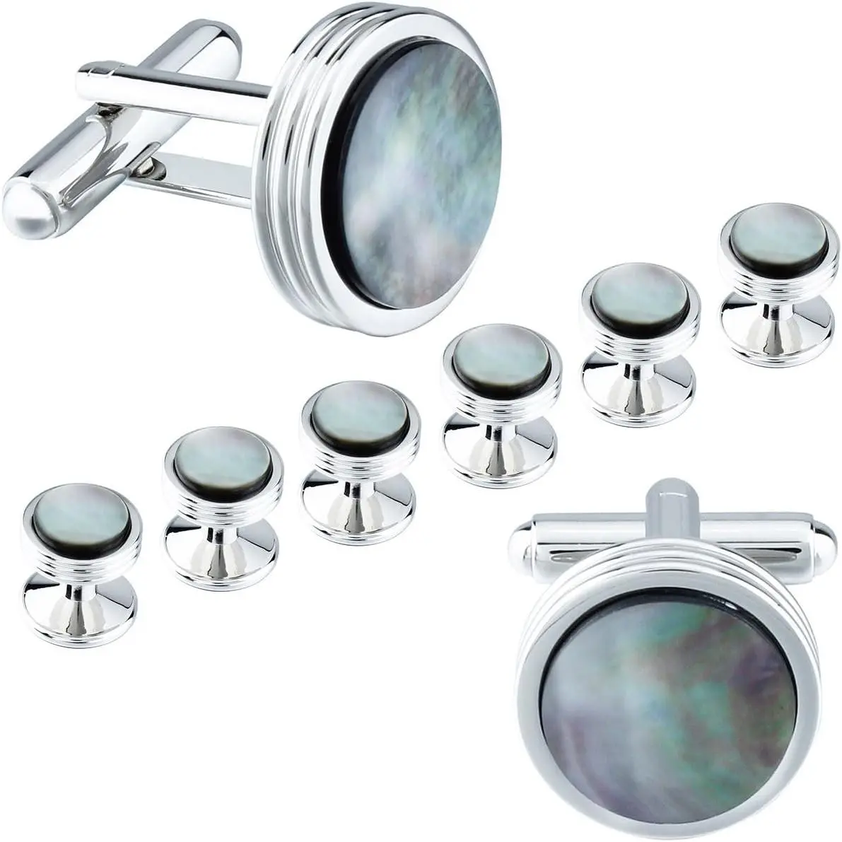 Mens Mother of Pearl Cufflinks and Studs Set for Tuxedo Shirt for Men with a Gift Box
