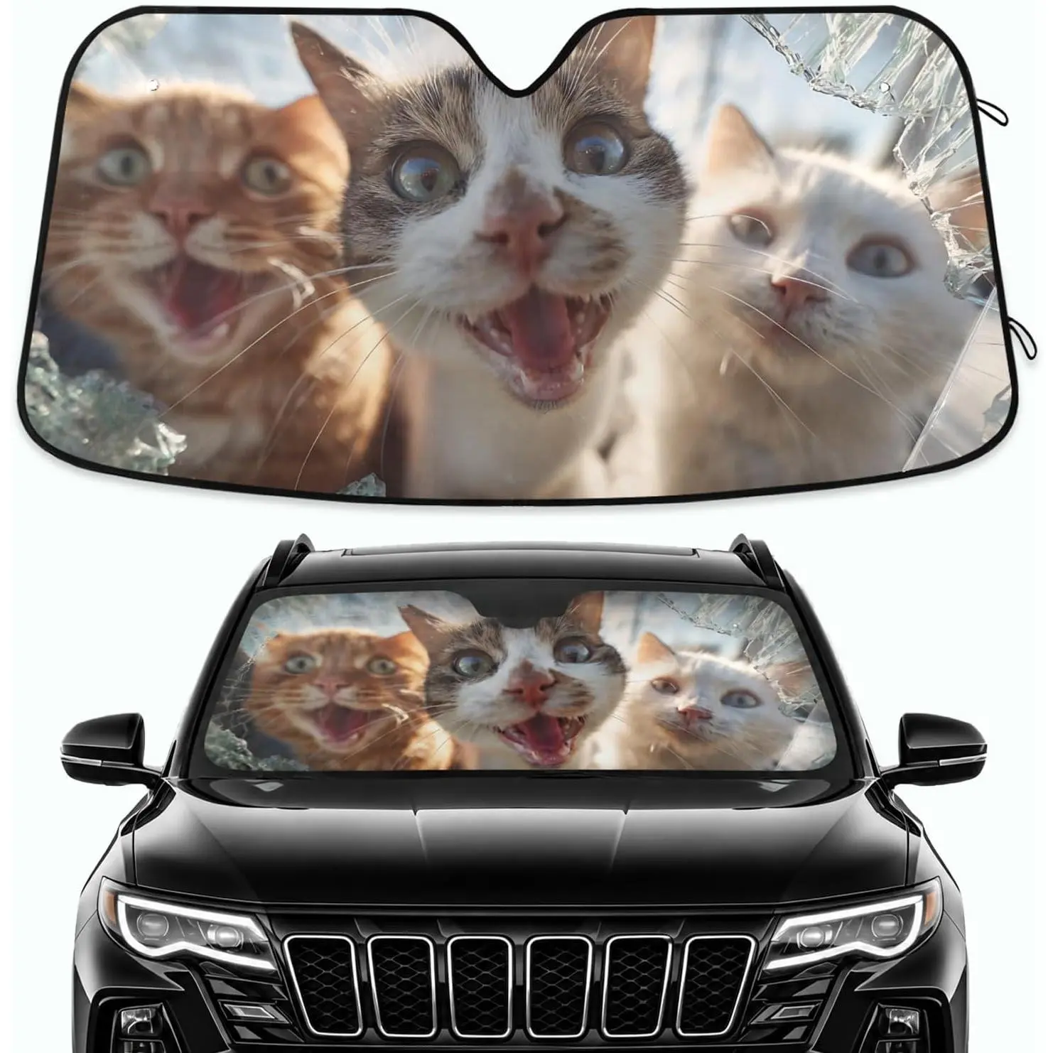 Cats Funny Pattern Windshield Sun Shade Foldable Sun Visor Protector Car Front Window Sunshade Blocks UV Rays Keep Your Vehicle Cool