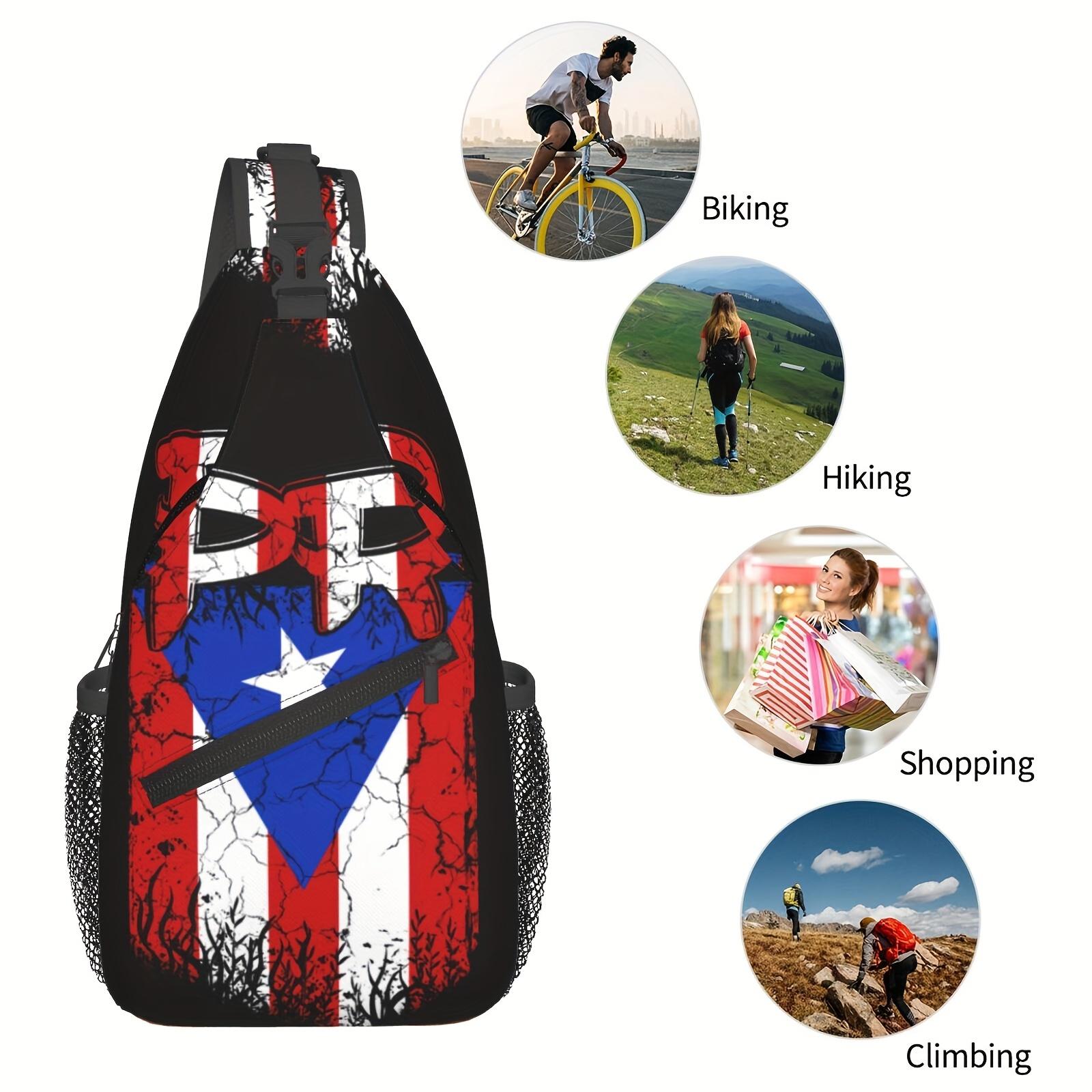 A Versatile Crossbody Chest  Featuring The Puerto Rico Flag, Perfect for Hiking  Other Activities. This Spacious  Stylish Shoulder  Is Durable  Ideal for Shopping, Work, Leisure Travel, Beach Outings bag and