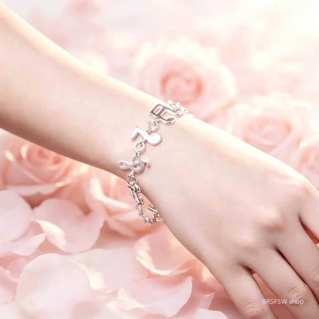 Women's 925 Sterling Silver Charm Bracelet with Music Note Pendant, Elegant Fashion Jewelry for Everyday Wear, Ideal Gift