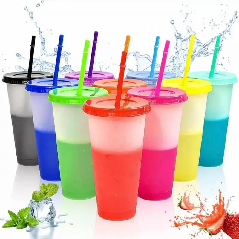 Magic Color-Changing Cup with Lid Straw, 710ML, 10 Pack, Cold-Activated Surprise Effect, BPA-Free, Reusable, Perfect for Parties and Gifts