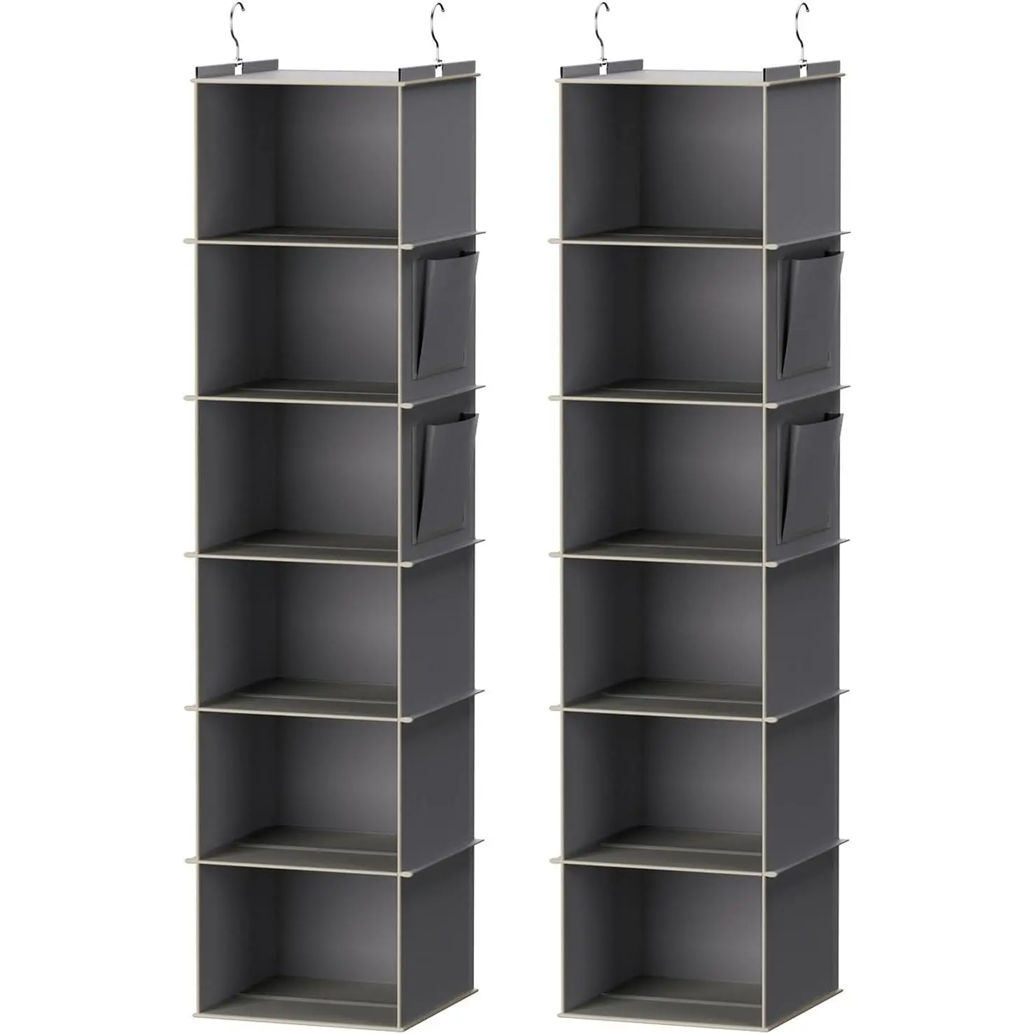 Hanging Closet Organizer, 6-Shelf Closet Hanging Storage Shelves, 2 Packs, Grey