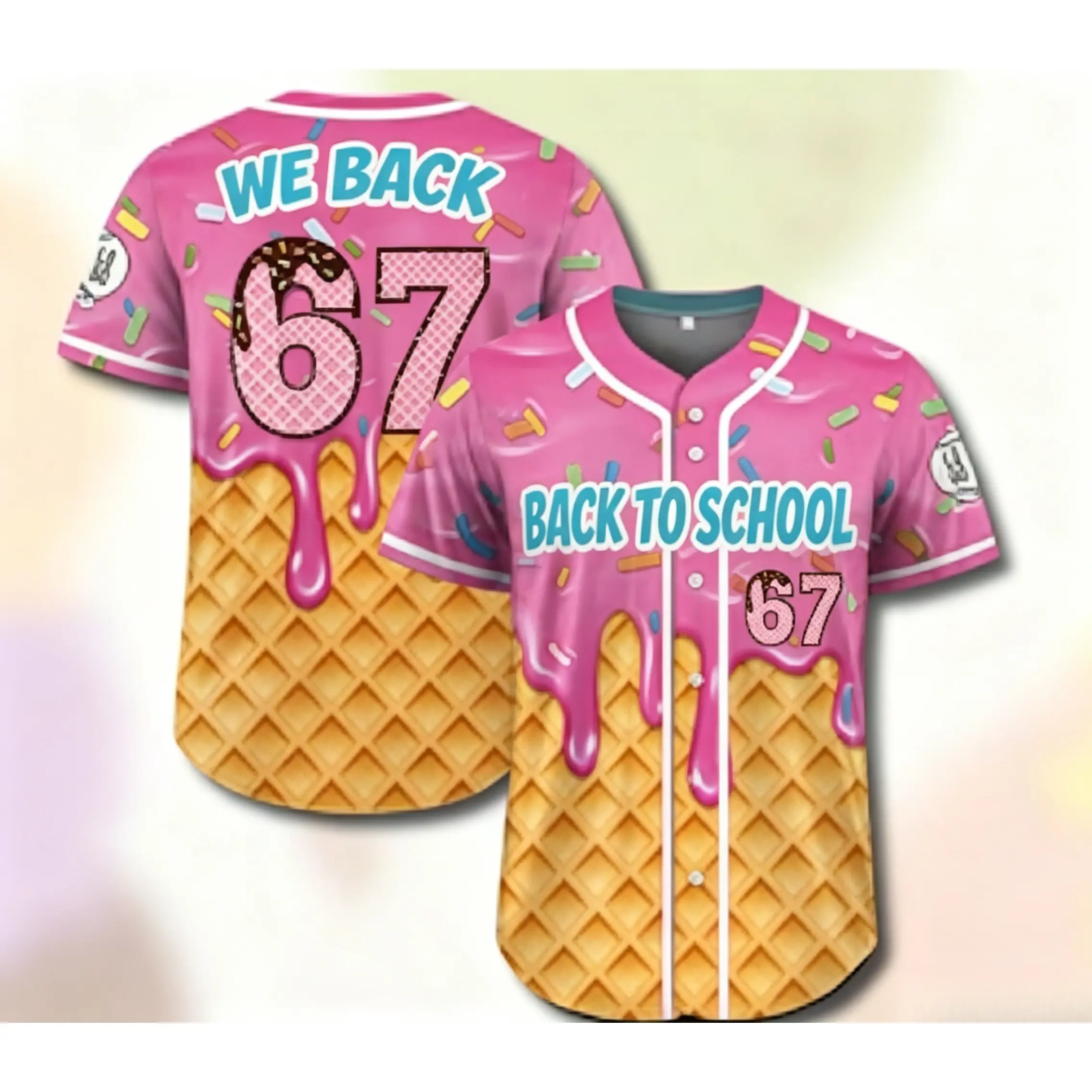 Melting Ice Cream Baseball Jersey, Waffle Cone Sprinkle Graphic Baseball T-shirt, Multi Color Summer Casual Family Outfit, Game Day Sports Streetwear Gift # TikTokMadeMeBuyIt # SummerBaseballTee # StadiumFanVibes # Dessert Drip Print # MatchDailyFit