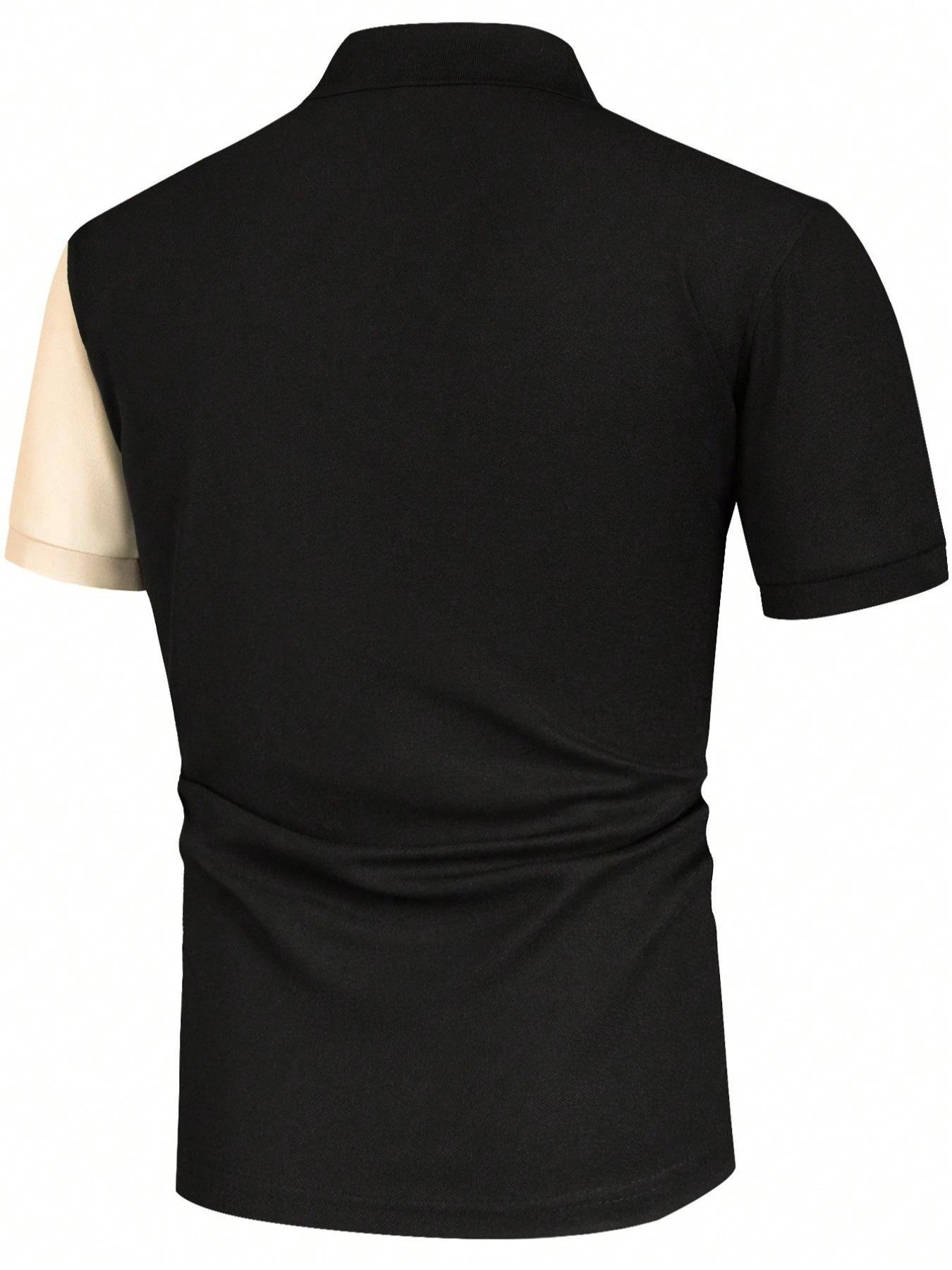 Men's Regular Fit Colorblock Stretch Short Sleeve Classic Polo Shirt, Casual Button Front Top for Summer, Fashion Men's Clothes for Daily Streetwear, Boys Clothing