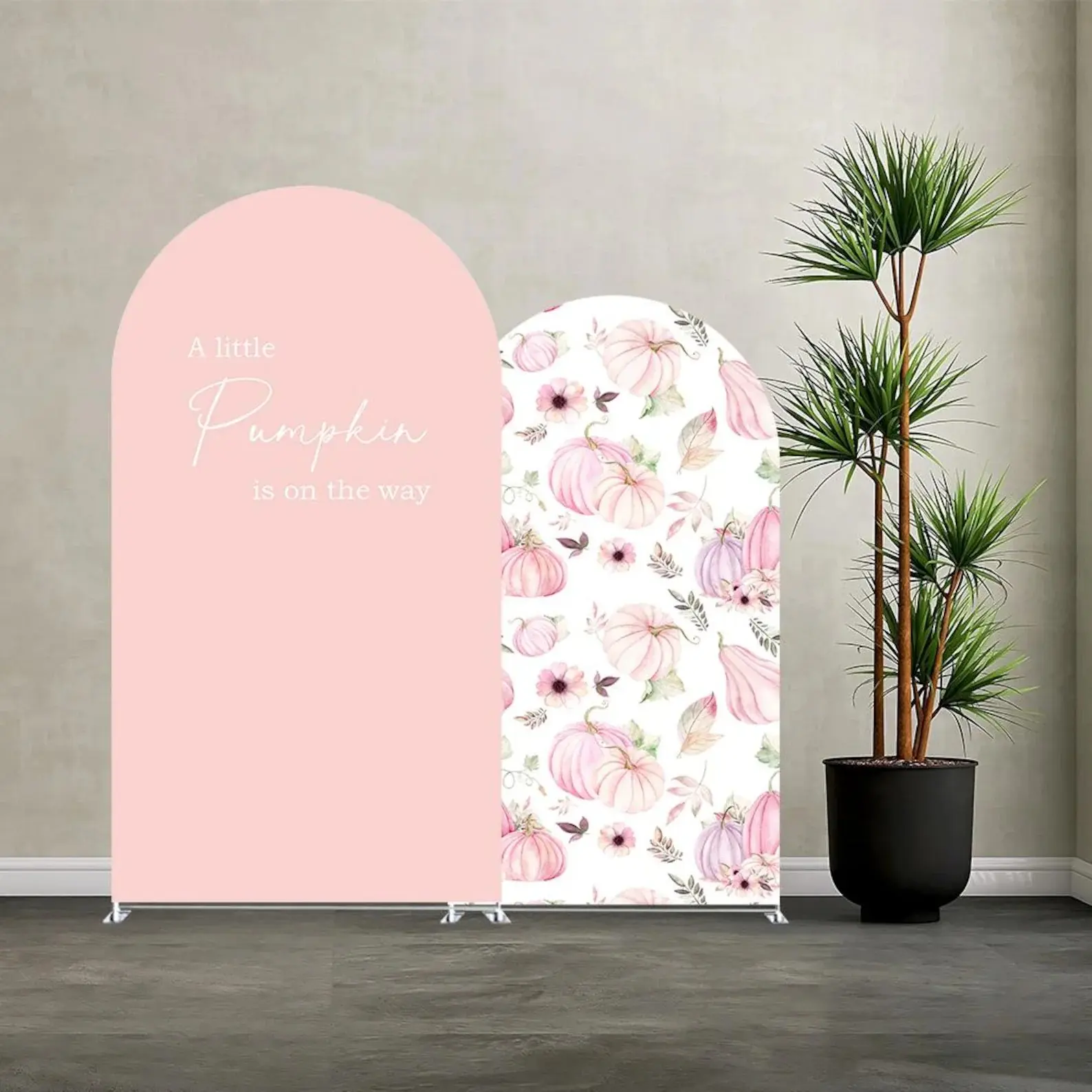 Little Pumpkin Baby Shower Arch Backdrop Cover, 1PC Pink Floral Thick Stretch Fitted Cover for Fall Photo Booth Party Decor, Stand Not Included