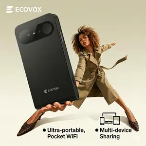 ECOVOX Pocket-Sized FCC Certified 4G LTE eSIM Hotspot,15OMbps LTE Speeds Fast WiFi, Auto-Switch AT&T/T-Mobile/Verizon, 86g Device, 1 Port, Free 1GB Data forAirport & RV Use 4glte router on-the-go, Slim, International