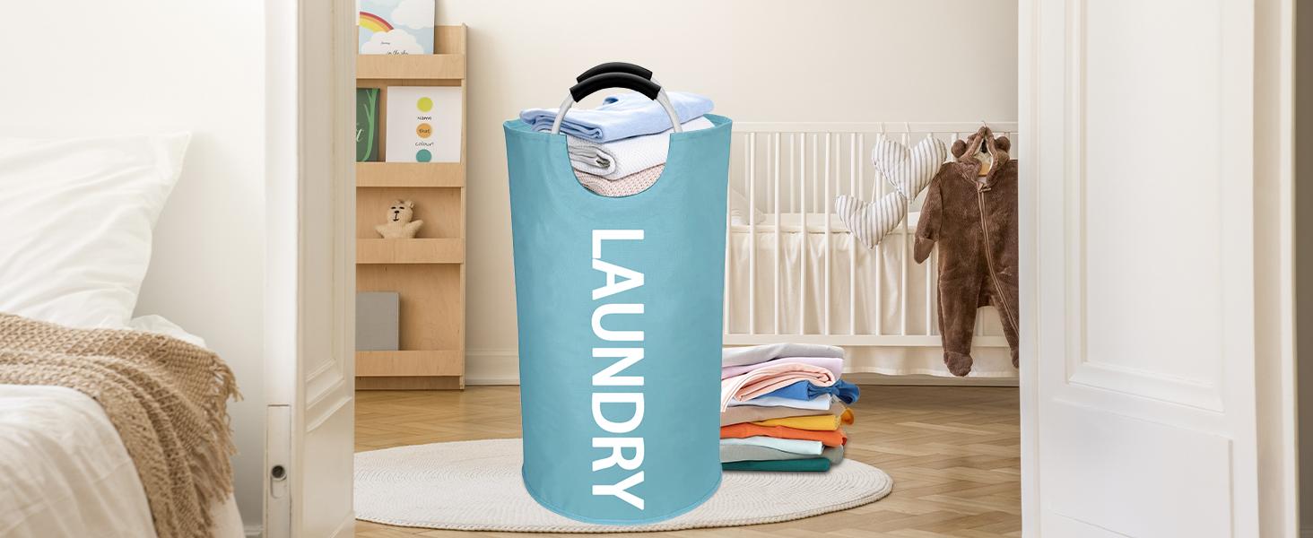 125L Large laundry basket,Collapsible laundry hamper, Tall Clothes Baskets Folding Washing Bin Foldable Fabric Hamper Bags for Bedroom, Closet,Bathroom,College,laundry bag,lightblue