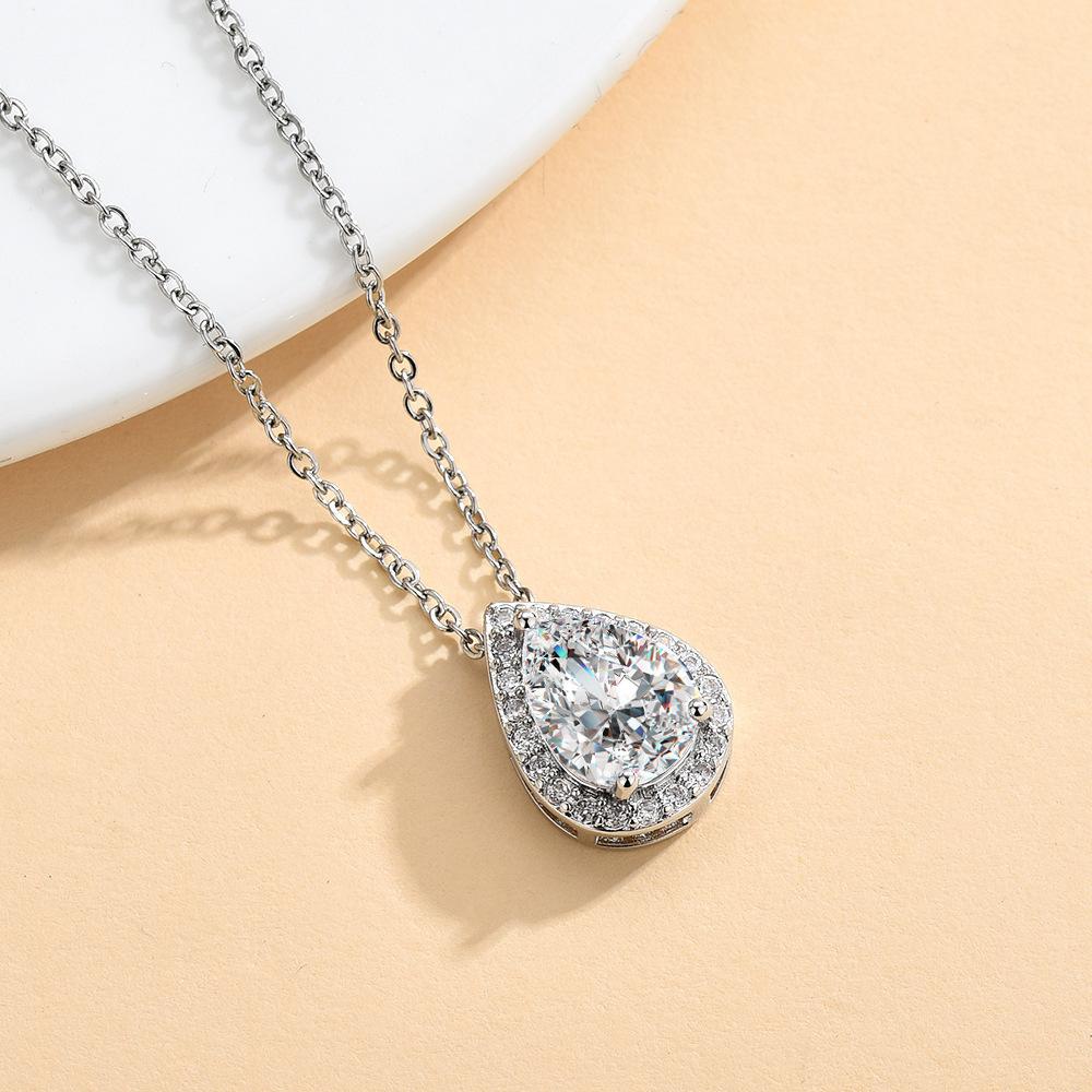 Luxury Silver Waterdrop Zircon Necklace - Versatile Fan-shaped Pendant Clavicle Chain
