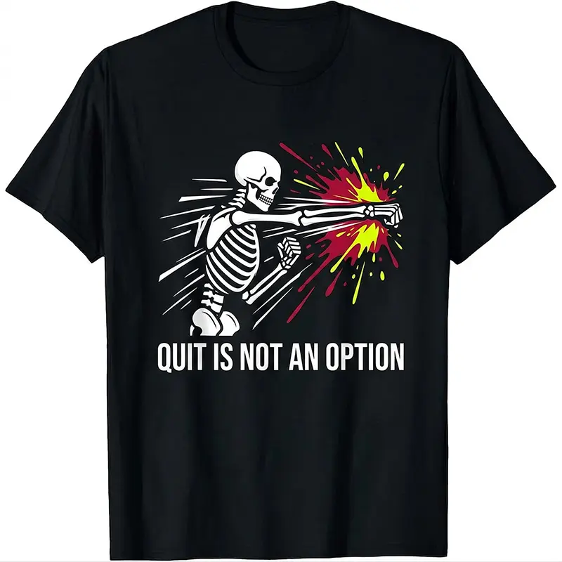 Quit Is Not An Option Punching Skeleton Boxing Motivational T-Shirt Sports Fitness Tee