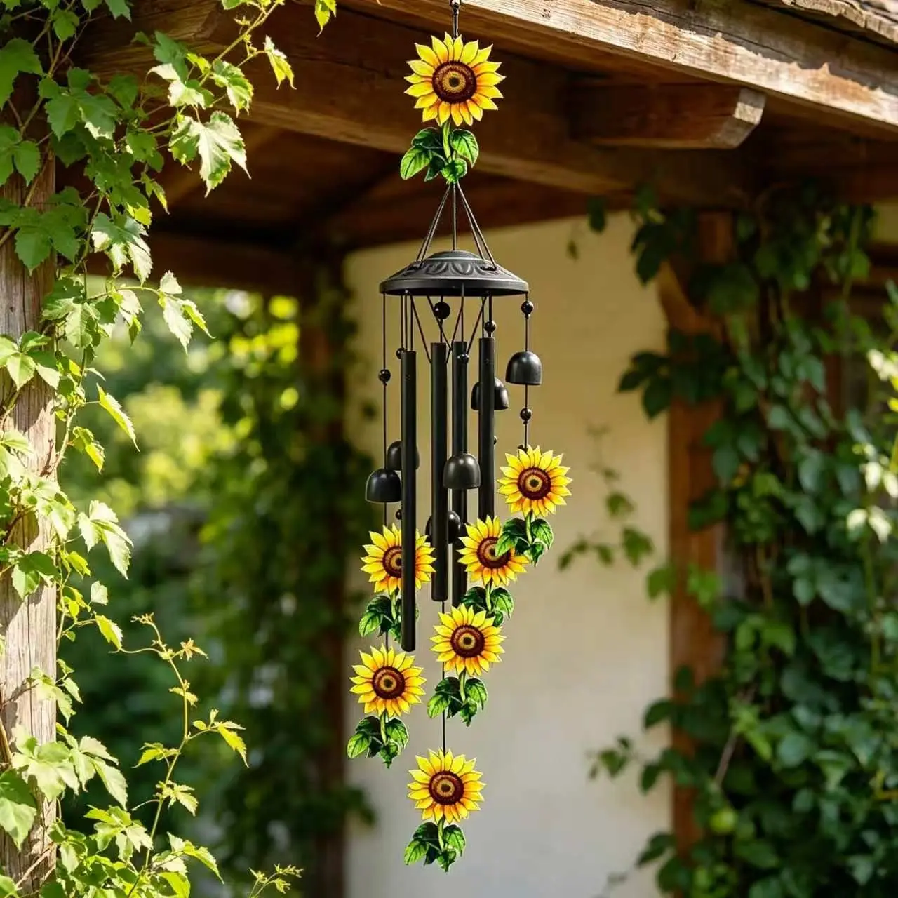 Outdoor Sunflower Wind Chime, 36" Aluminum Gift, Home Garden Patio Decoration, Birthday Sunshine Gift, Women's Memorial Gift, Decorative Wind Chime, Outdoor Garden Accessory, Windchimes