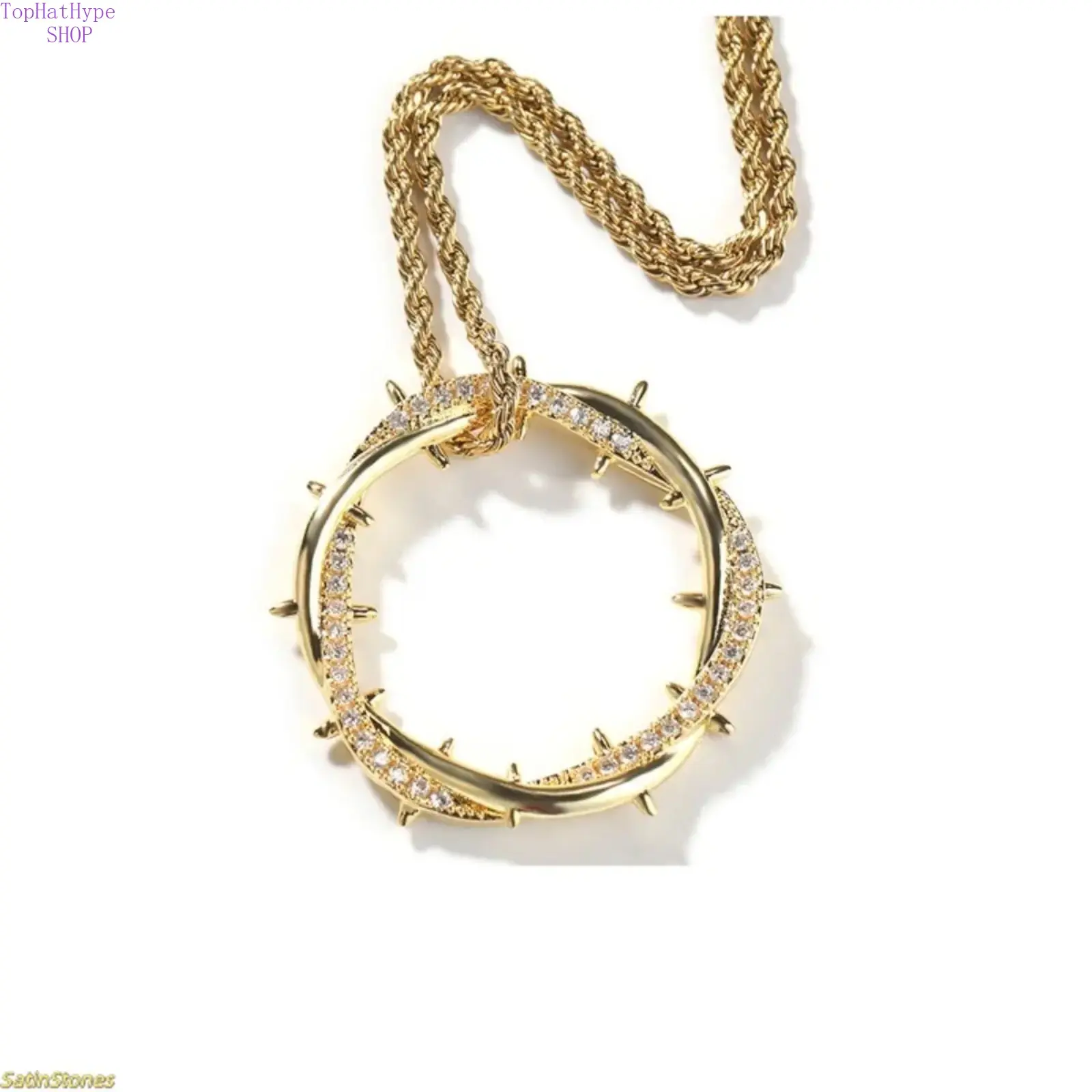 2026 New Vintage Thorn Crown Copper Pendant Necklace - Niche Design Oversized Geometric Statement Jewelry, Cubic Zirconia Inlay Metal Piece, Copper Color Mother's Summer Gift, Oversized Pendant Necklaces, Geometric Statement Necklaces