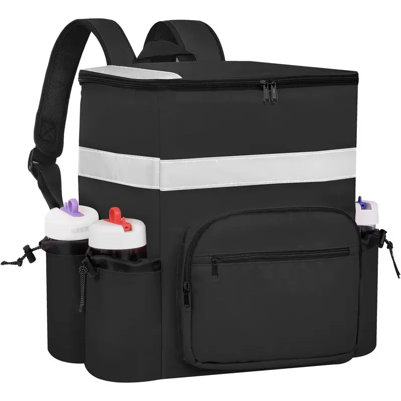 Food Delivery Backpack Insulated Pizza Delivery Bag with Cup Holders, Spacious Hot Cold Bike Bag with Support Boards and Zipper Closure