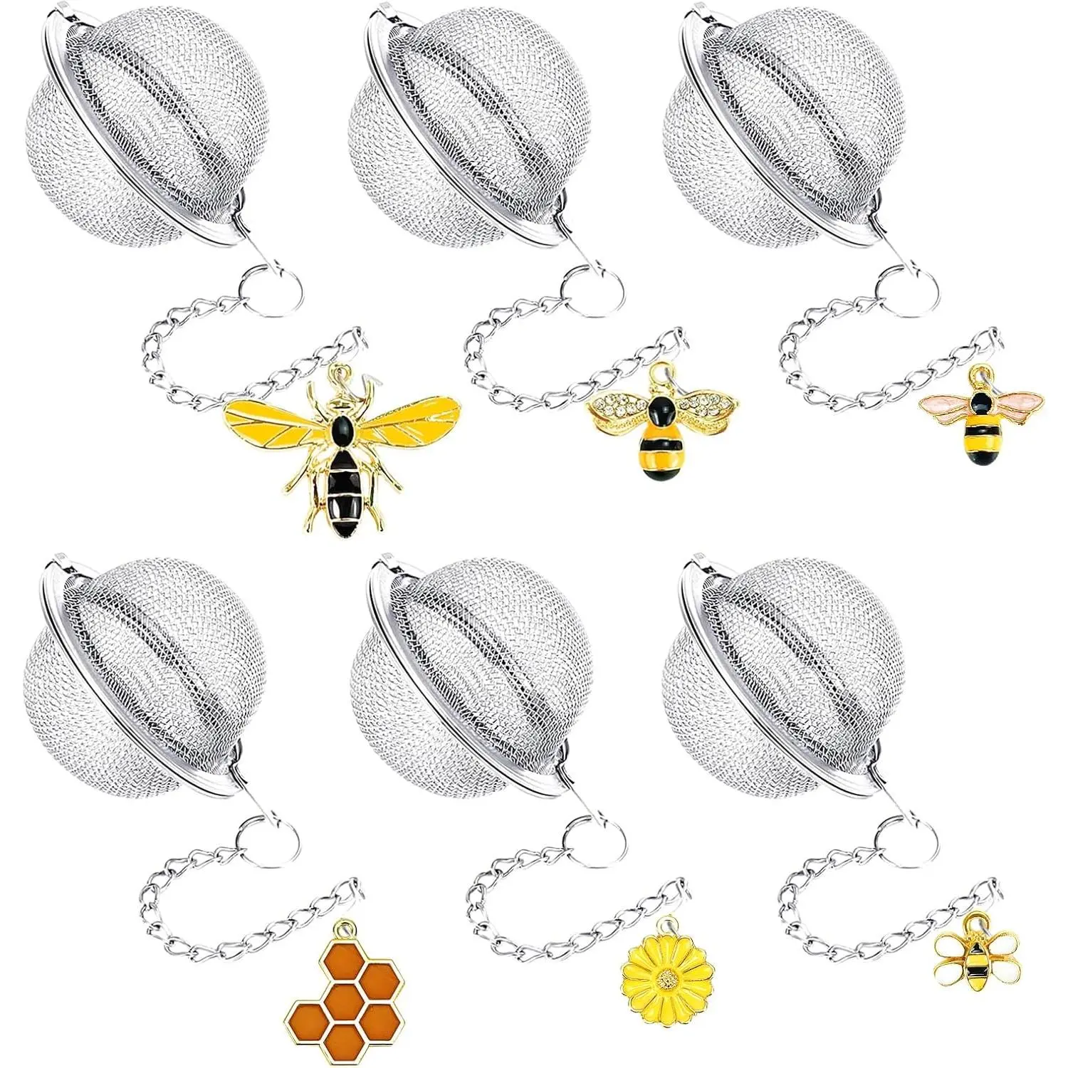 6Pcs Stainless Steel Mesh Tea Infusers for Loose Tea, 2.1in Cute Honey Bee Pendant Set, Easy to Clean Strainer with Long Lasting Sturdiness (Pet Supplies Accessory)