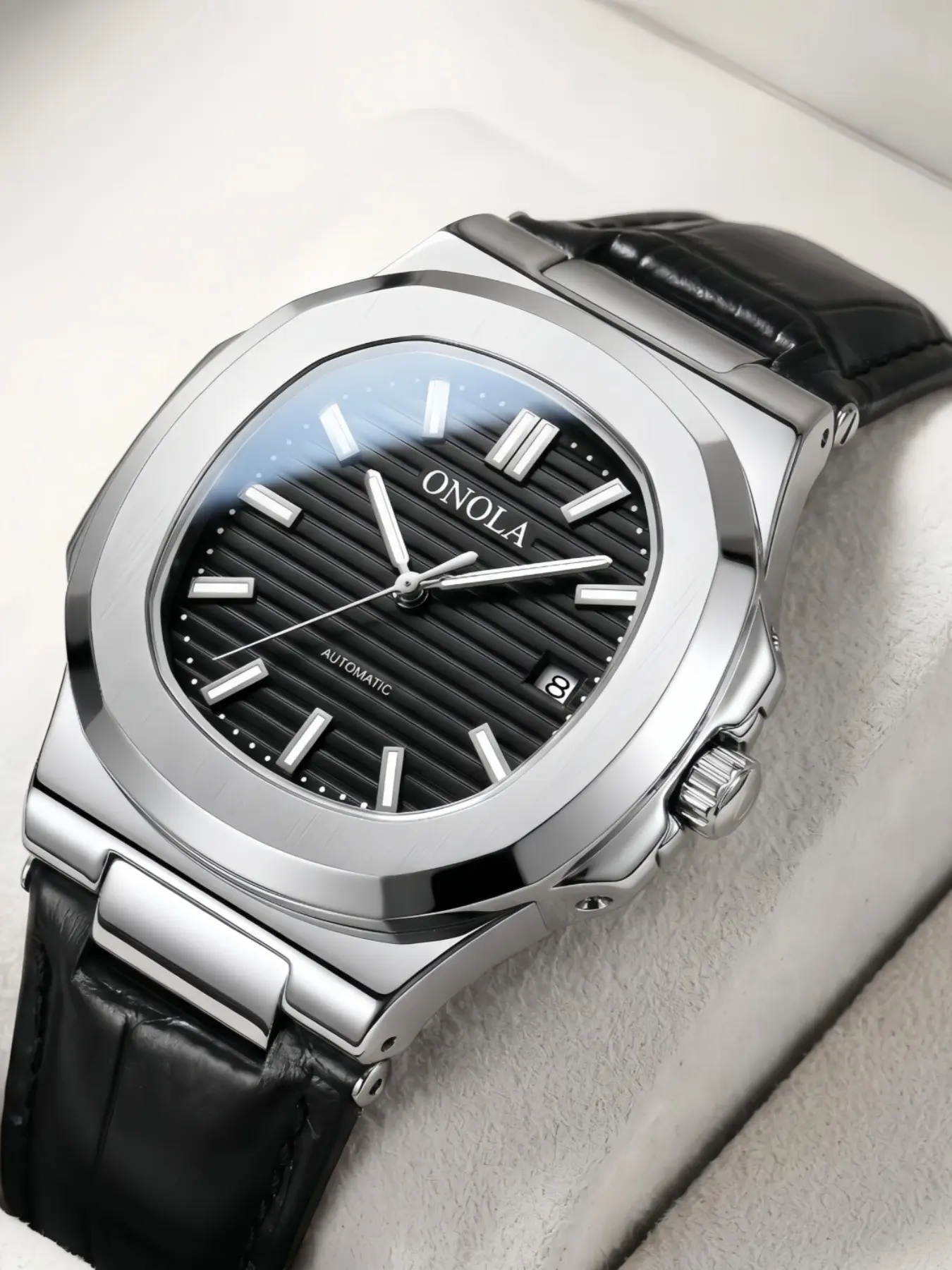 ONOLA Men's Automatic Mechanical Wristwatch, Analog Watches, Business Mechanical Watch With Calendar, Luminous Cowhide Strap, 30M Water Resistance, Mineral Glass, Metal Case, Dress Watch for Men, Ideal for Daily Commutes And As A Gift for Gentlemen