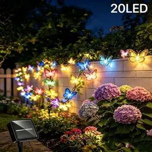 Butterfly LED Light String Solar Powered 20led, Indoor Room Living Room Office Fence Wall Garden Decor, Valentine Wedding Mother's Day Halloween Christmas