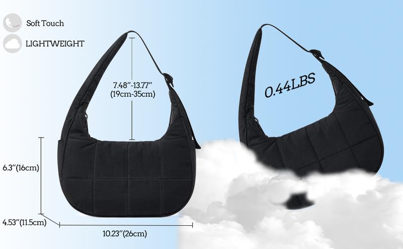 Small Puffer Crescent Shoulder Bag for Women Quilted Nylon Waterproof with Side Pocket for Cans Lightweight Travel Gym Purse FOR FALL