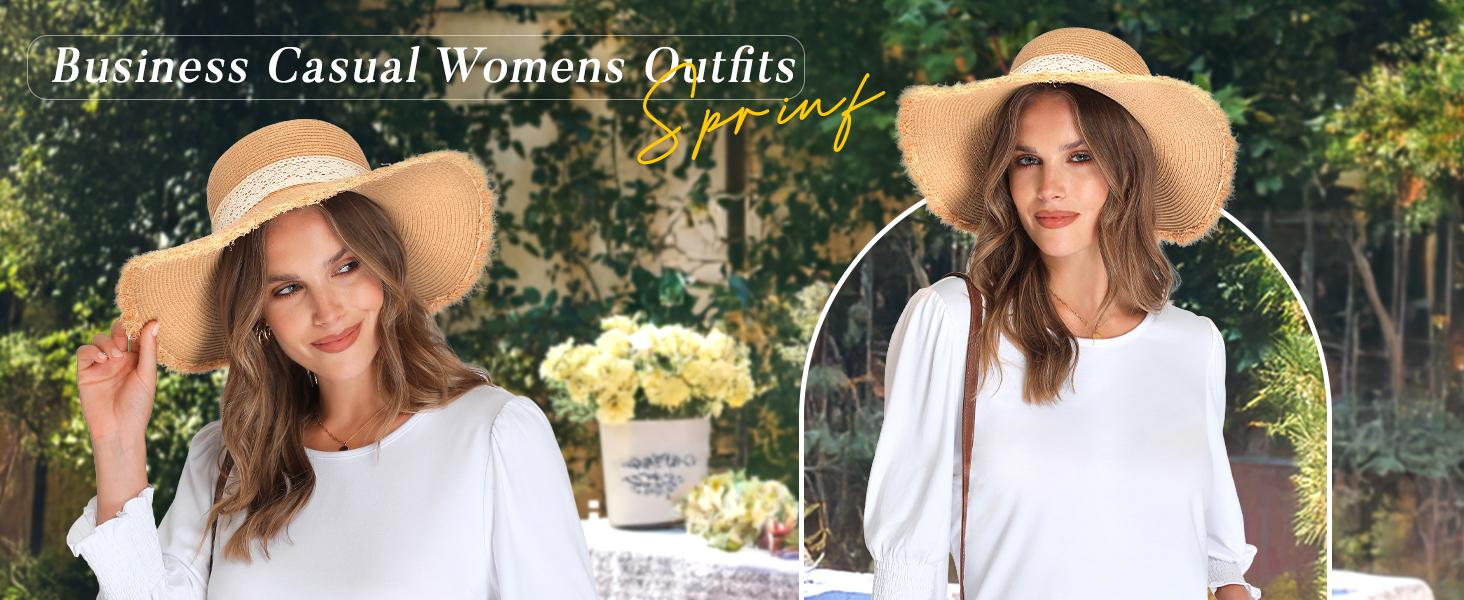 WIHOLL Blouses for Women Dressy Casual 3/4 Length Sleeve Womens Tops with Smocked Cuffs