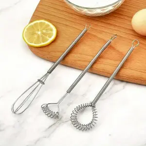 3pcs Mini Stainless Steel Egg Beaters Utensil Set, Kitchen Whisk for Beating Eggs and Cream
