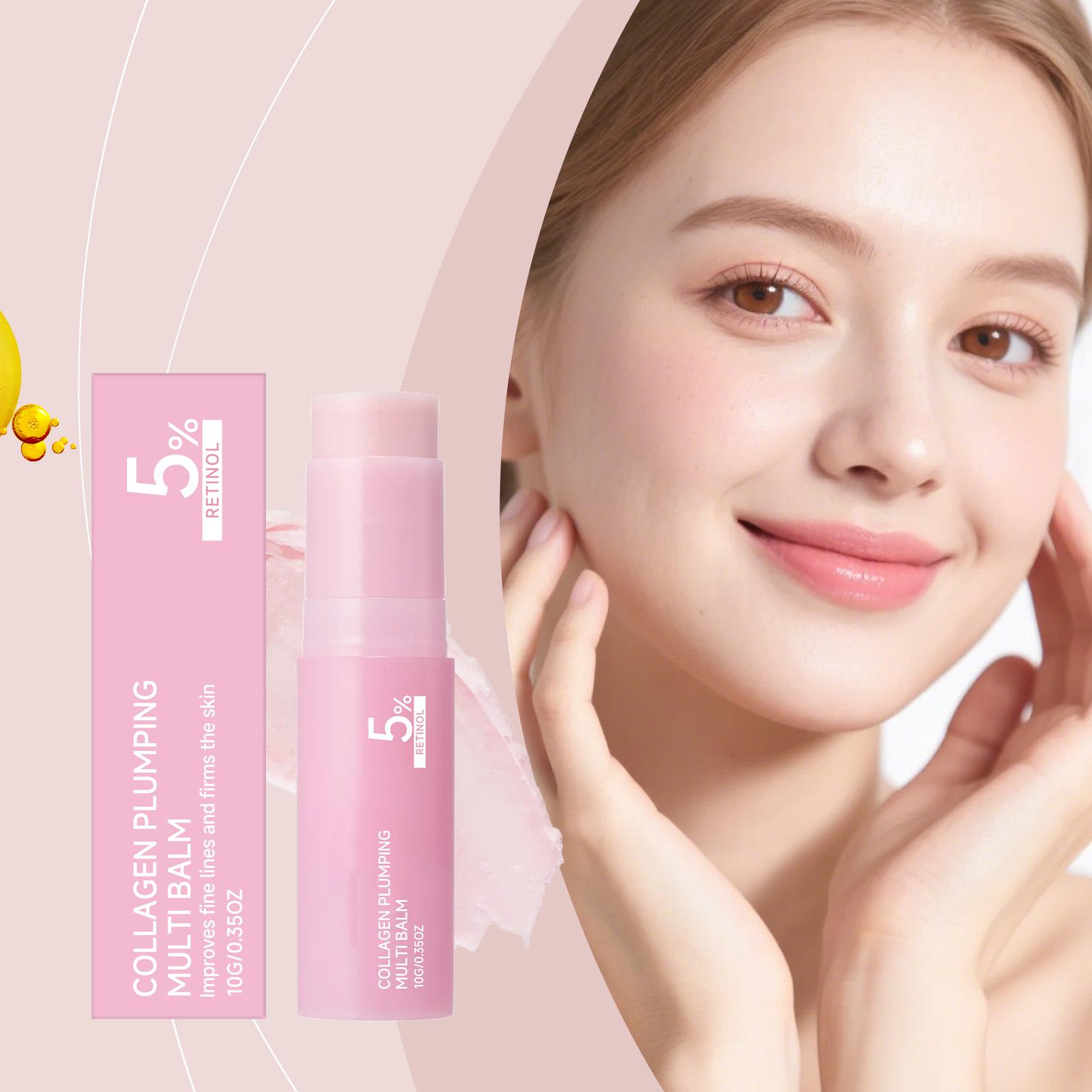 PDRN Pink Collagen Volume Multi Balm 10g - 5% Volufiline, Hydrating Anti-Aging Stick for Glass Skin, K-Beauty Multi-Use Balm for Face, Lips, Cheeks