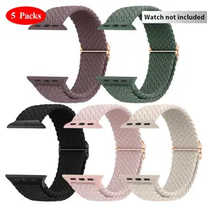 Braided Nylon Watch Band, Adjustable Fashion Watch Band, 5-Count Sport Elastic Nylon Cloth Watch Wristband, Smartwatch Strap for Apple Watch Series 9, 8, SE, 7, 6, 5, 4, 3, 2 and 1
