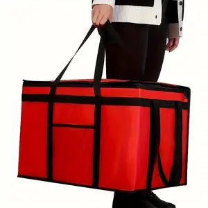 1 Pcs XXXL Oversized Red Insulated Delivery Bag - Cold-Resistant, Heat-Resistant, Foldable, And Durable With 2mm Grid-Pattern Pearl Cotton And Non-Woven Fabric, Warmer Than Aluminum Foil - Reusable Shopping And Food Storage Bag For Hot Meal Delivery