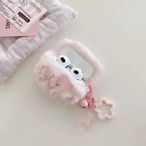 Lovely Bow Pink Plush Fluffy Case For AirPods 4 Pro 3 2 2nd USB C Cover For Apple AirPods 3 2 1 Pro Pro2 Cases Funda With Hook