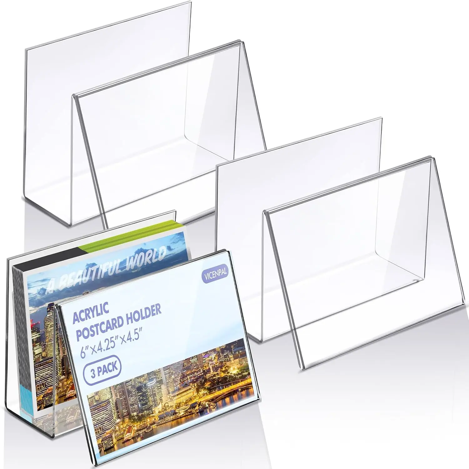 3 count Clear  Postcard Display Holder Business Card Holder Greeting Card Display Clear Business Stand Rack for Index Organizer Desk Table  Office, 6 x 4.25 x 4.5 Inches