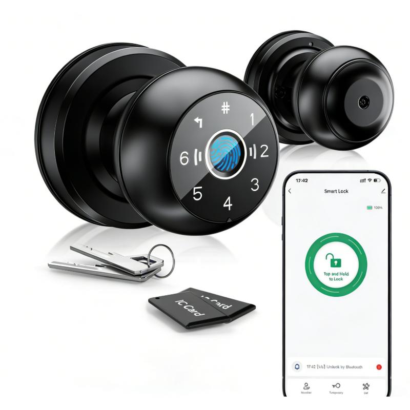 5-in-1 WiFi Smart Fingerprint Door Knob Lock - Built-in WiFi, Lock-Side Programming, APP Compatibility, Triggered Remote Unlock, Real-Time Alerts, Door Locks for Bedrooms & Offices g home Anti-Theft Fingerprint Door Lock Keyless Biometric digital entry