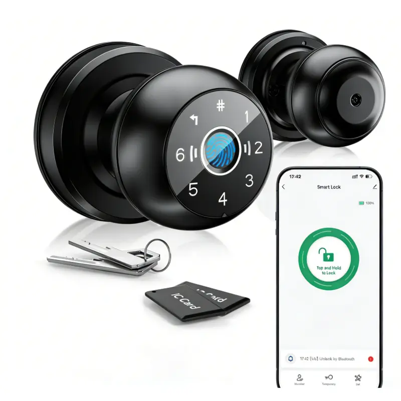 5-in-1 WiFi Smart Fingerprint Door Knob Lock - Built-in WiFi, Lock-Side Programming, APP Compatibility, Triggered Remote Unlock, Real-Time Alerts, Door Locks for Bedrooms & Offices g home Anti-Theft Fingerprint Door Lock Keyless Biometric digital entry