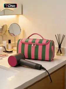 Striped Travel Case Hair Tool Compatible with Dyson Airwrap Shark Complete Styler and Attachments Cute Hair Dryer Bag, Vintage Canvas Hair Tools Travel Bag with Hanging Hook, Multi-Functional Storage Hair Curler Organizer