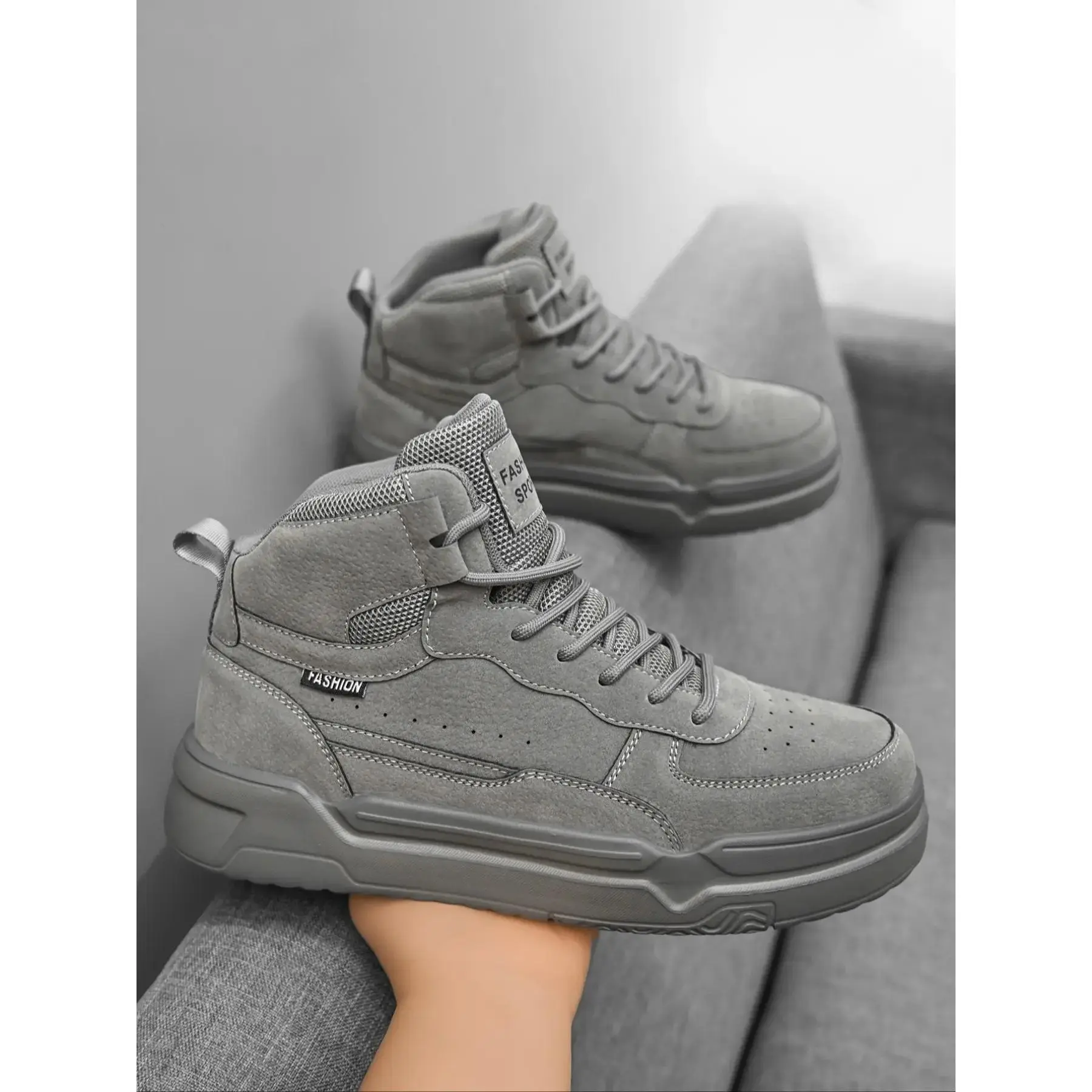 Men's Trendy Casual Solid Color High-Top Sneakers, Soft Sole Lightweight Comfort Shoes, Youth Leisure Couple Sports Simple Walking Fashion Soled Fashionable Everyday Style Pair Versatile Shoes Wear Anywhere
