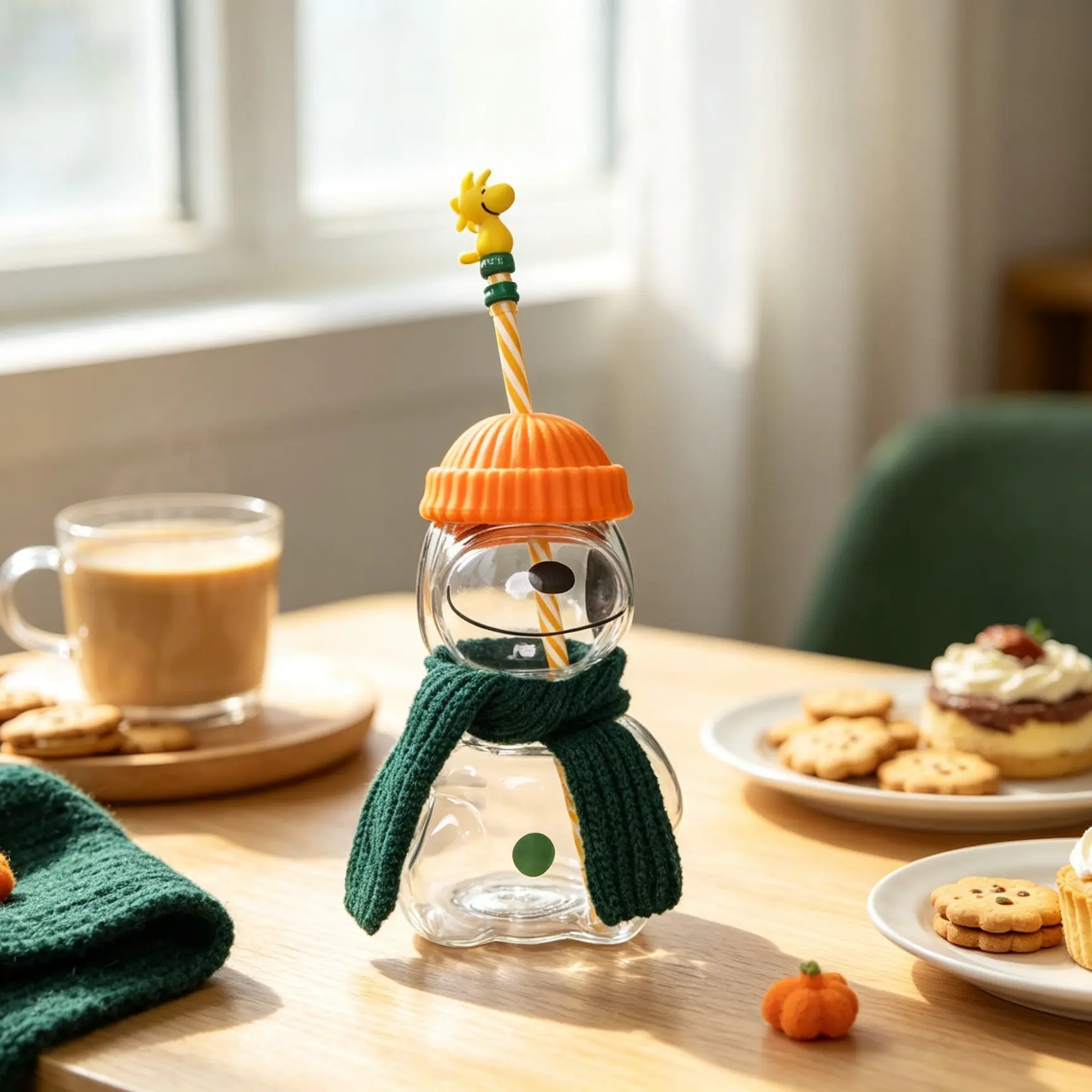 Cute Puppy with Scarf Shape Glass Straw Coffee Mug, Screw-On Lid Design, Multi-Purpose Drinkware, Durable & Aesthetic, Ideal for Daily Use