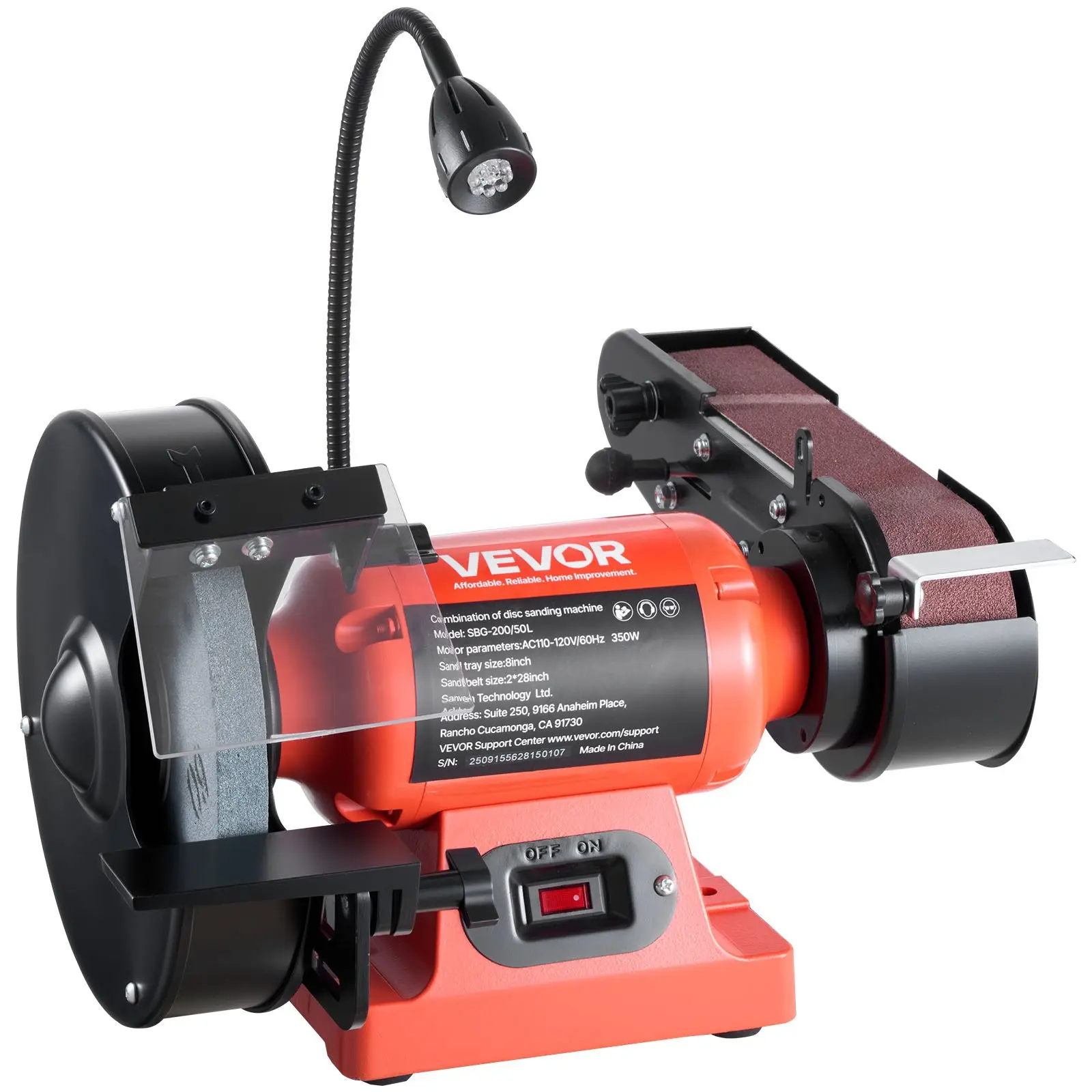 VEVOR 8-in Bench Grinder & 2-in x 28 in Belt Sander Combo, 350W Professional Tool with LED Work Light, Protective Eye Shield for Metalworking, Woodworking [Black Friday]