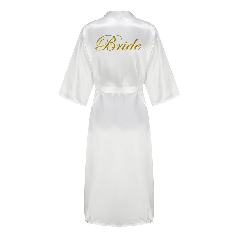 New Bridesmaid Robe With Black Letters Mother Sister of The Bride Wedding Gift Long Bathrobe Satin Kimono